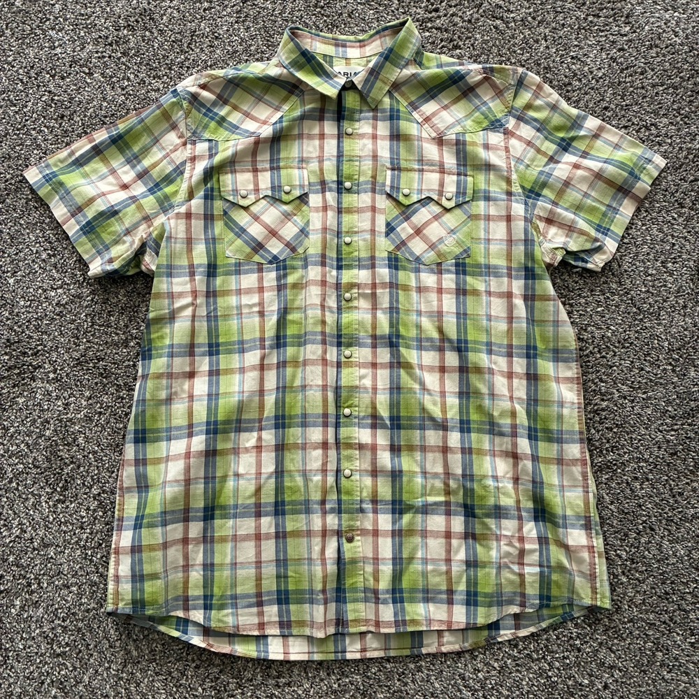 Ariat Retro Fit Men's XXL Tall Green Plaid Short Sleeve Shirt